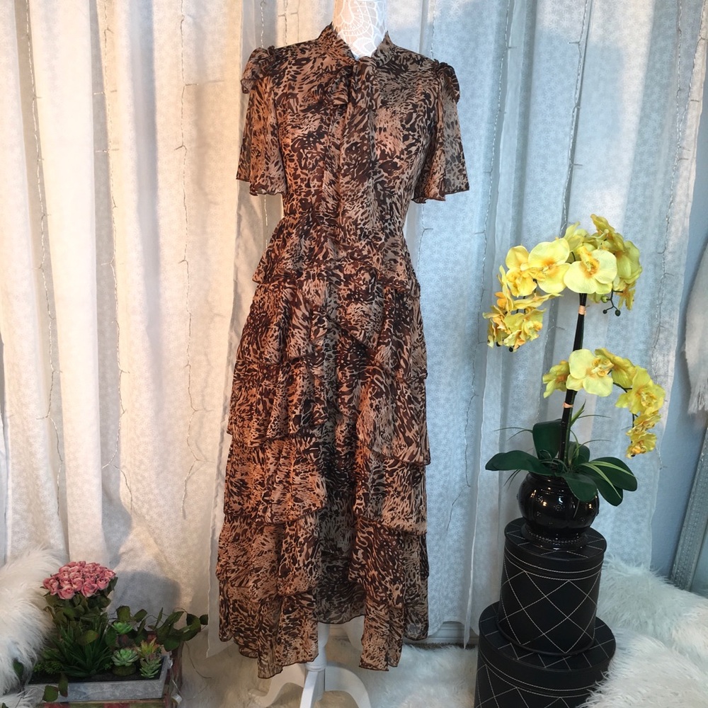 Animal Print Tiered Midi Dress